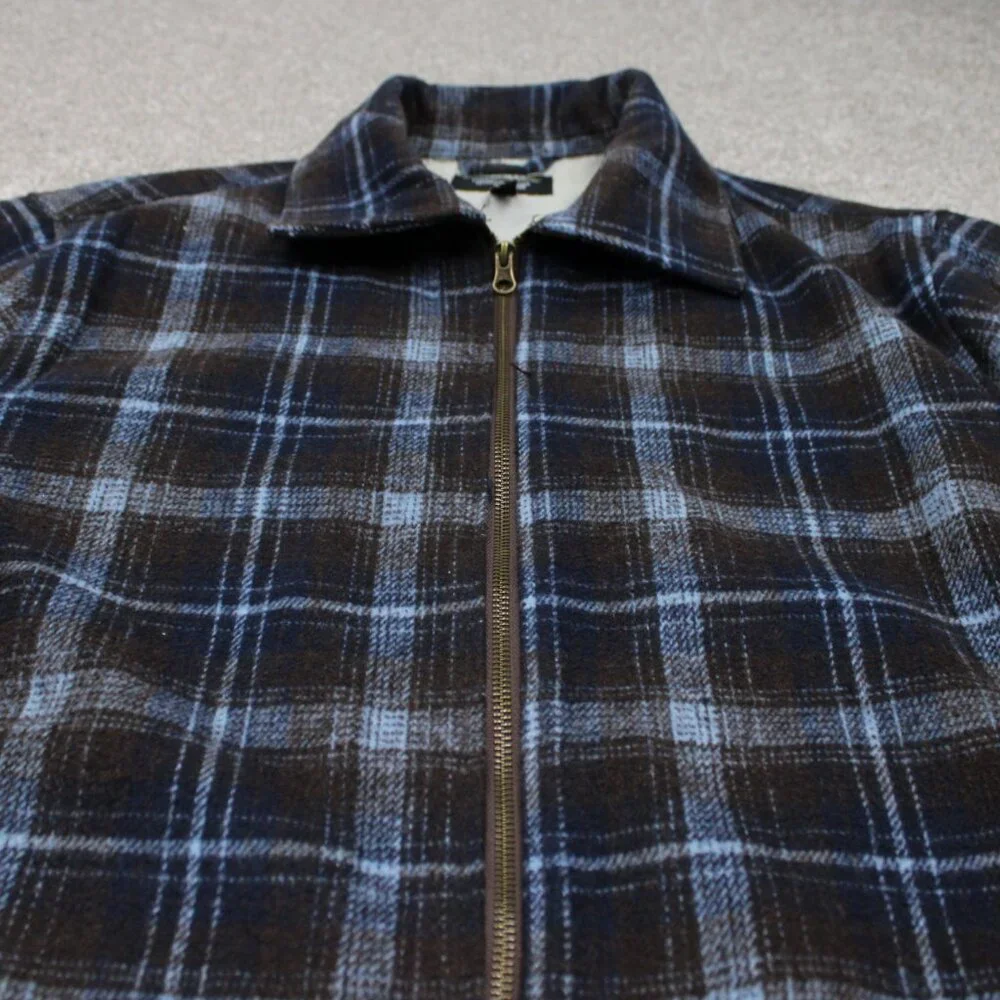 WeSC Flannel Shirt Jacket Mens 2XL Womens 3XL Blue/Brown Plaid Lined L/S Button - Picture 4 of 13